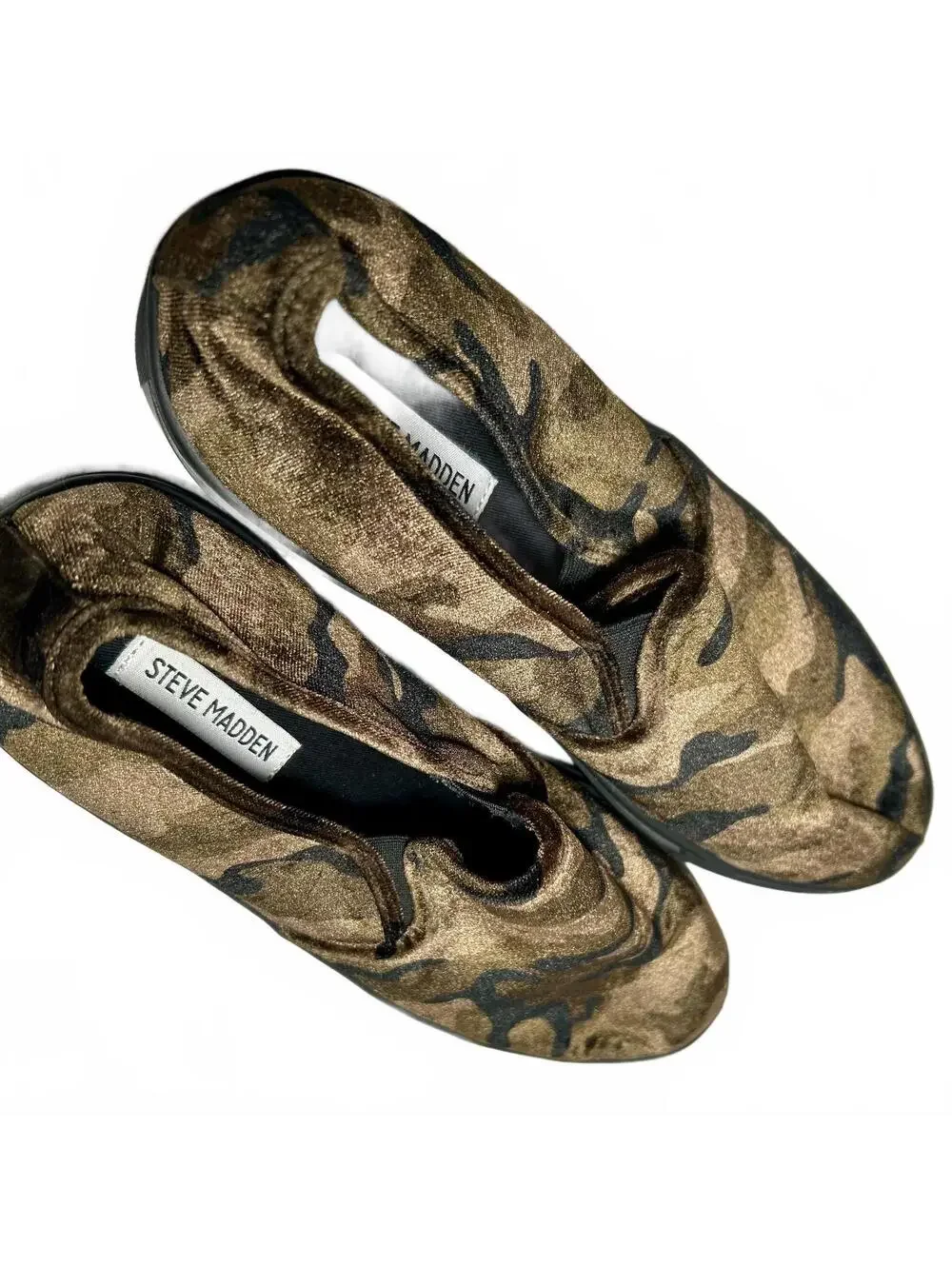 Steve Madden GEM Mens 12M Velvet Camo Slip On Shoes Brown Black Loafers Sneakers